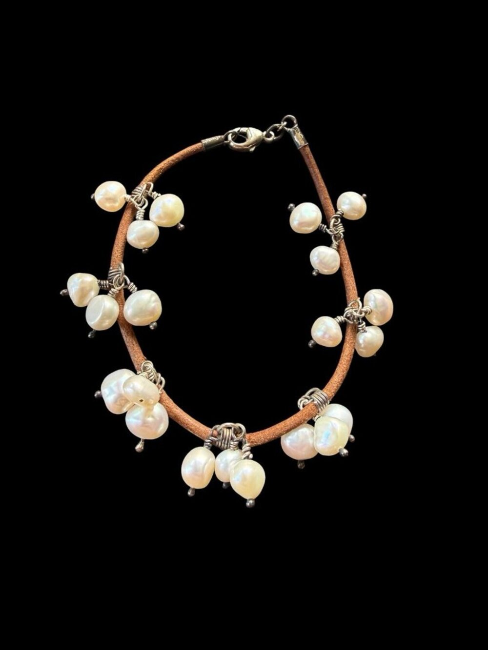 925 Sterling Silver Cultured Freshwater Triple Pearl Dangle Bracelet 7”